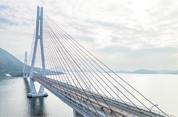Ferry boat carrying cyclists across the beautiful Seto Inland Sea
